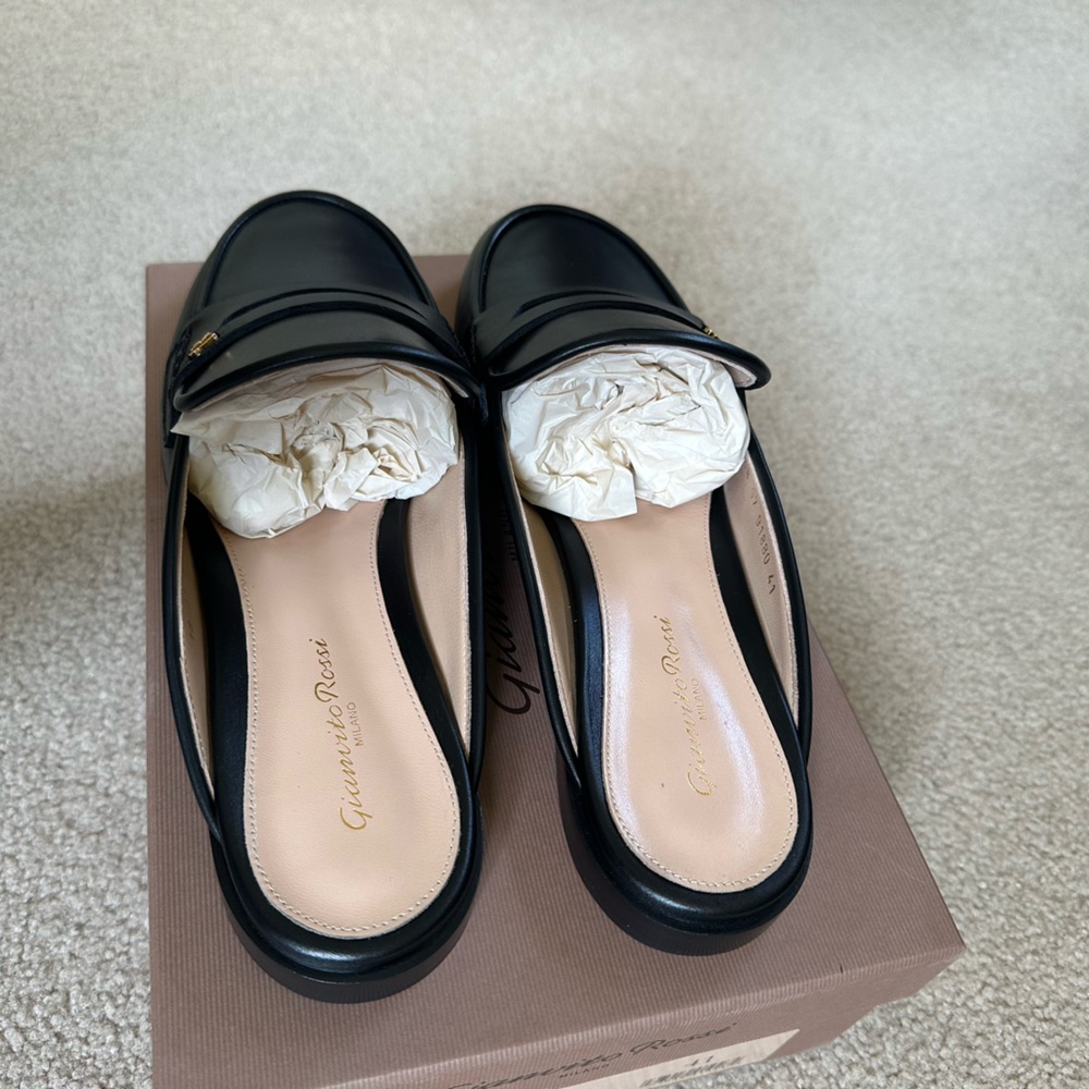 NIB Gianvito Rossi Florio Black Loafer calf Leather Mules Slides 41 10 - Picture 8 of 9